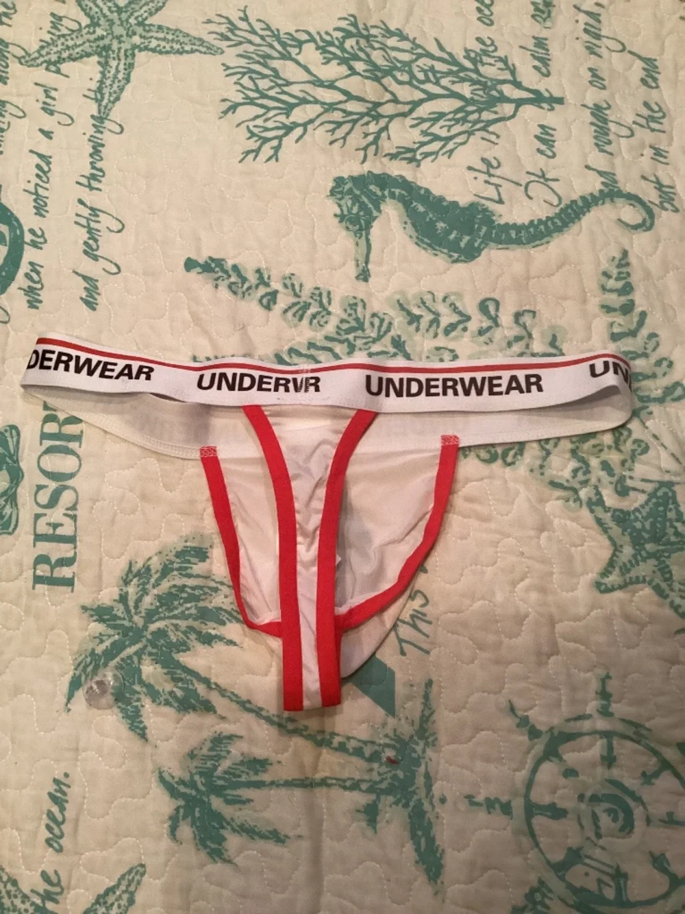 Thong, white with red edging, large